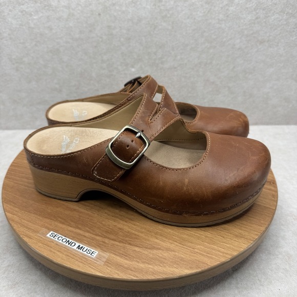 Dansko Mary Jane Clogs 36 Brown Leather Buckle Strap Comfort Boho Mules Comfort - Picture 9 of 9